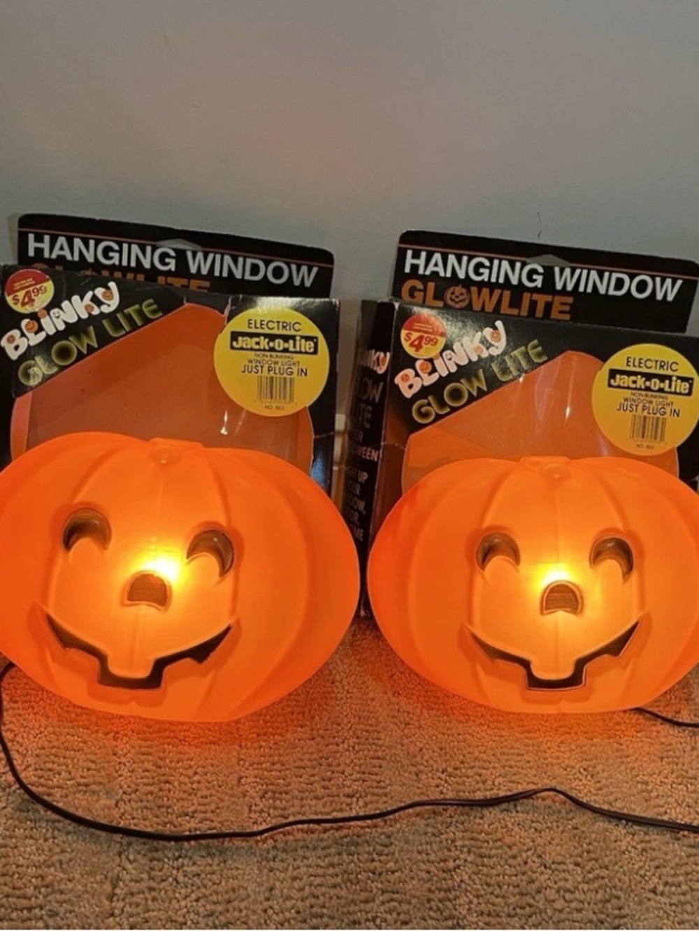 Vintage Blinky Glow Lite Jack-O-Lite Blow Mold -New in Box (Lot of 2)